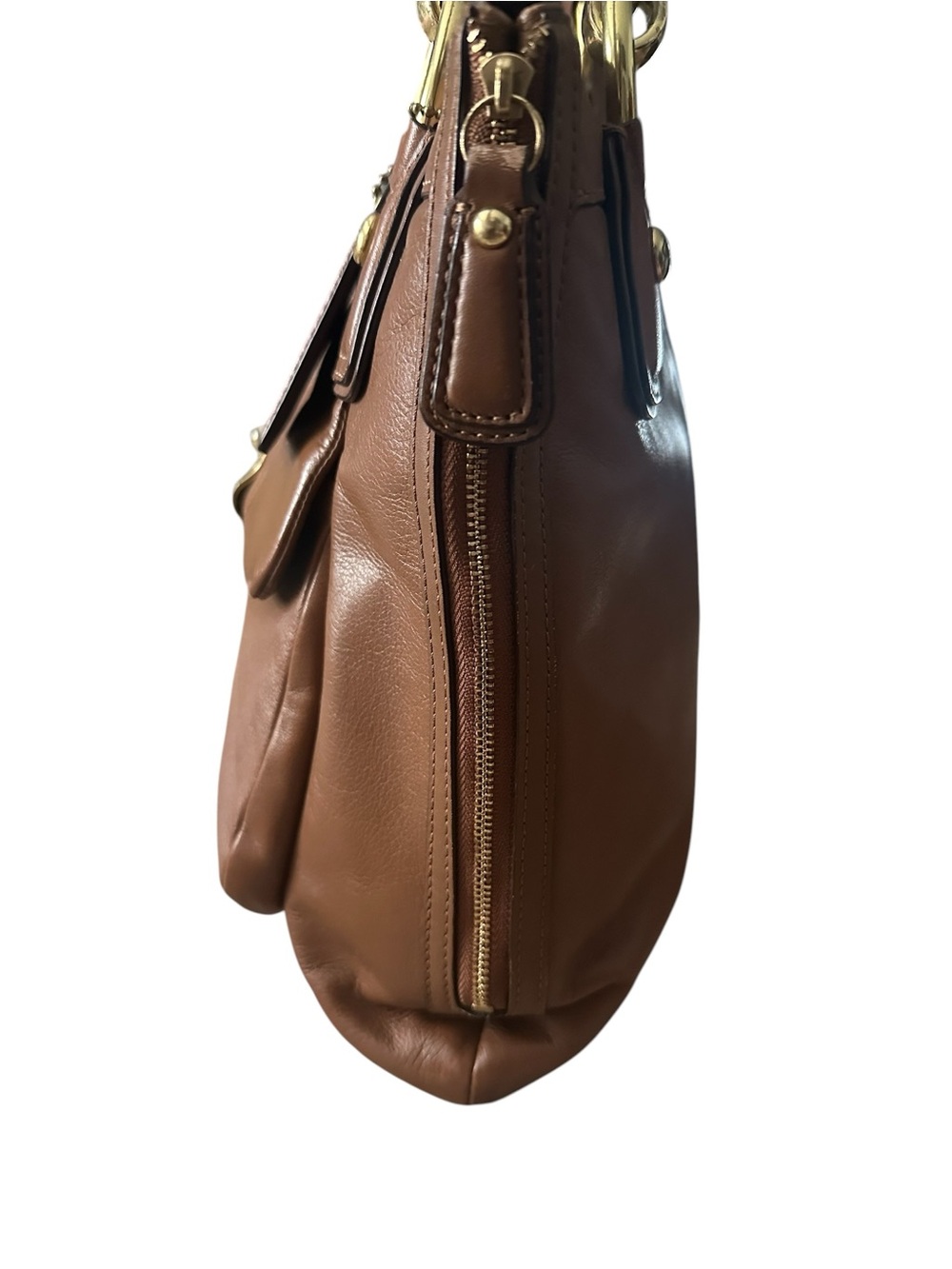 Coach Kristen Leather Shoulder Bag Tote Brown Brass Hardware Expandable Sides - Picture 4 of 11